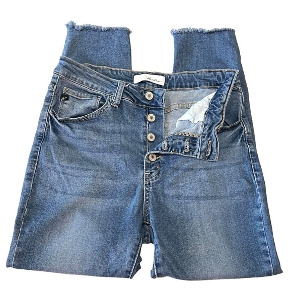 KanCan High Rise Button Fly Stretch Raw Hem Skinny Ankle Denim Jeans Women 30 - Picture 5 of 7